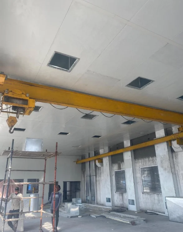 Cleanroom ceiling and interior construction in progress at a project site